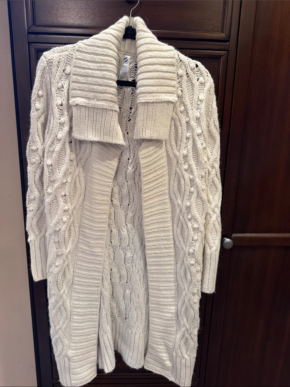 Lou & Grey Cream Cable-Knit Open-Front Cardigan